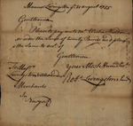 Robert Livingston to Messrs Livingston and Alexander for Elisha Sheldon, August 21, 1755 by Robert Livingston